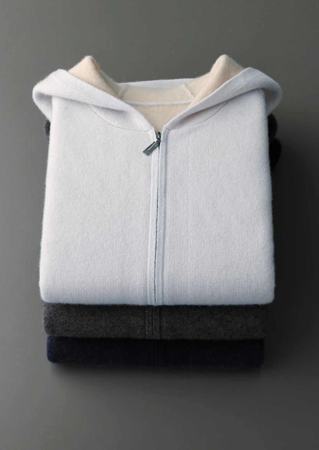 PREMIUM CASHMERE TWO -TONE ZIPPER HOODIE