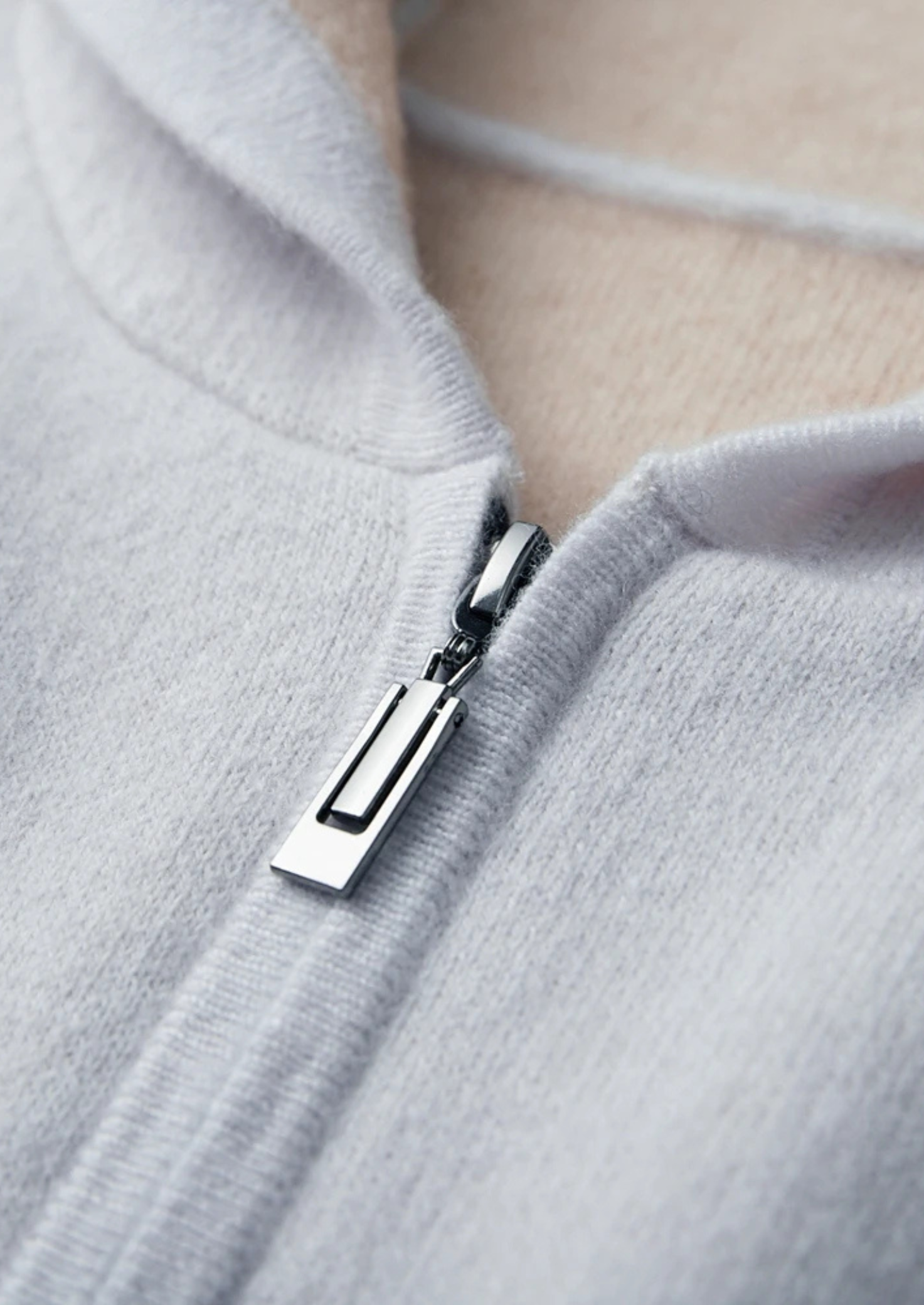 PREMIUM CASHMERE TWO -TONE ZIPPER HOODIE