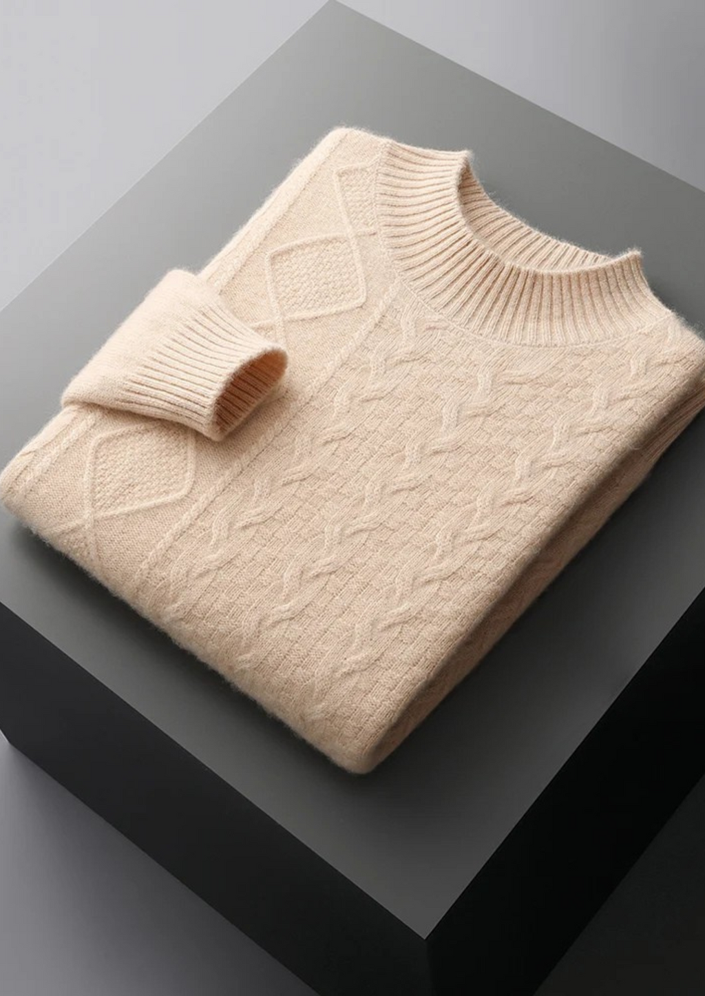 PURE EXTRA-FINE MERINO WOOL JACQUARD MOCKNECK