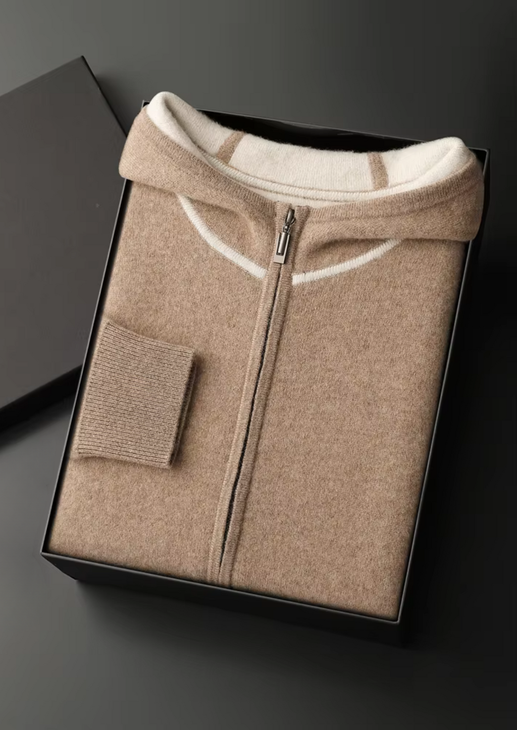 PREMIUM CASHMERE TWO TONE ZIPPER HOODIE