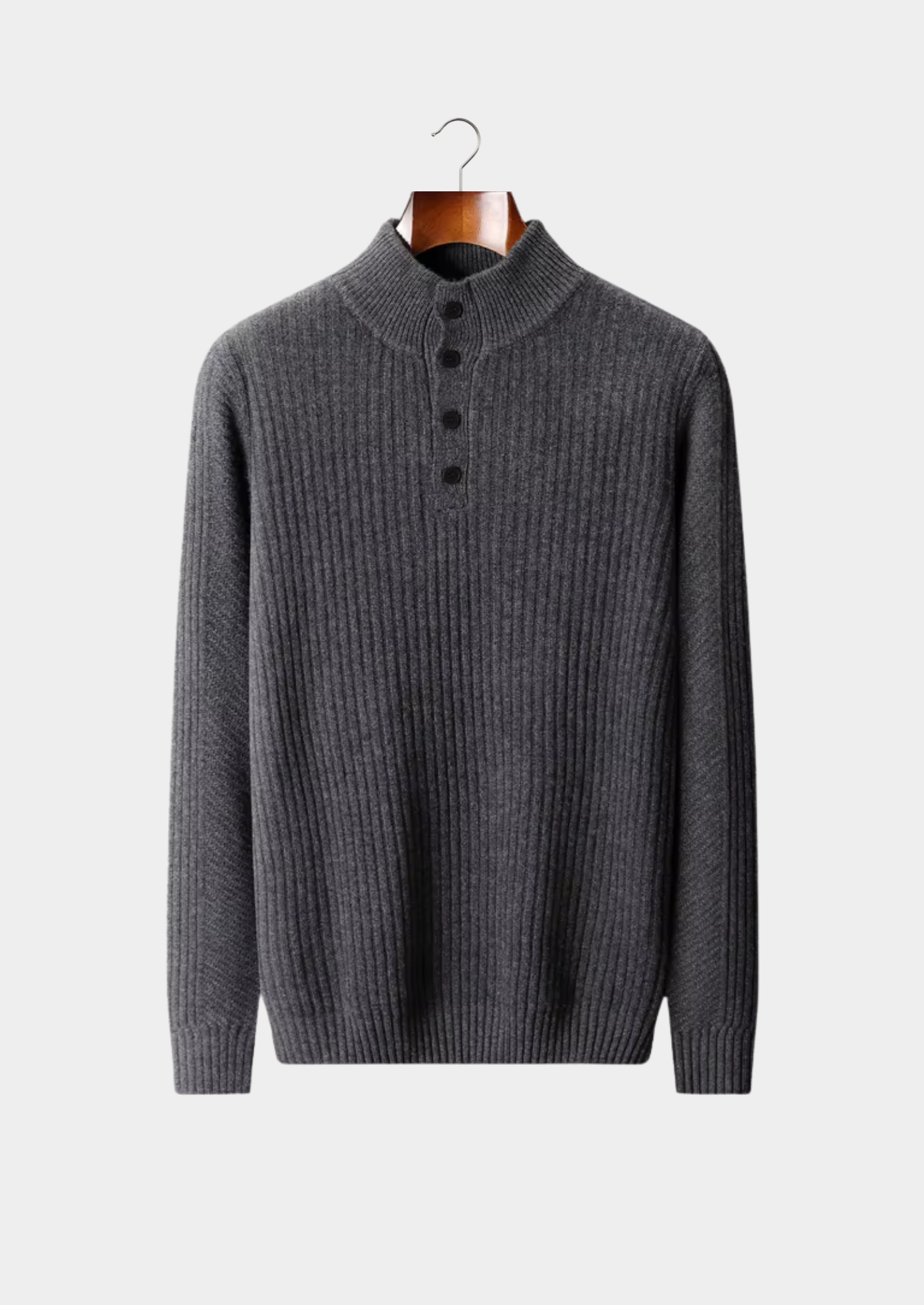 PURE EXTRA-FINE MERINO WOOL RIBBED HENLEY SWEATER