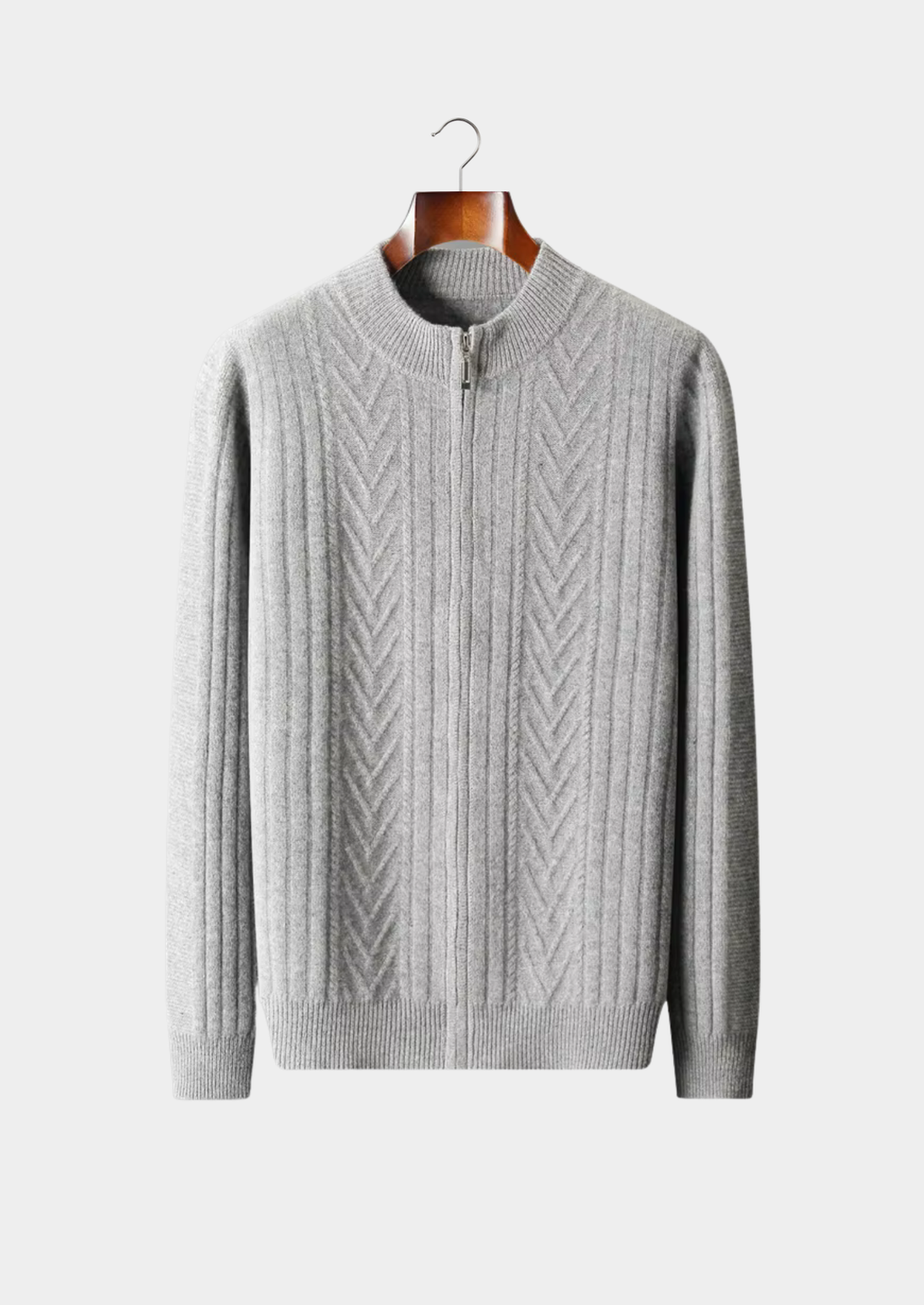 PURE EXTRA-FINE MERINO WOOL PATTERNED ZIP CARDIGAN