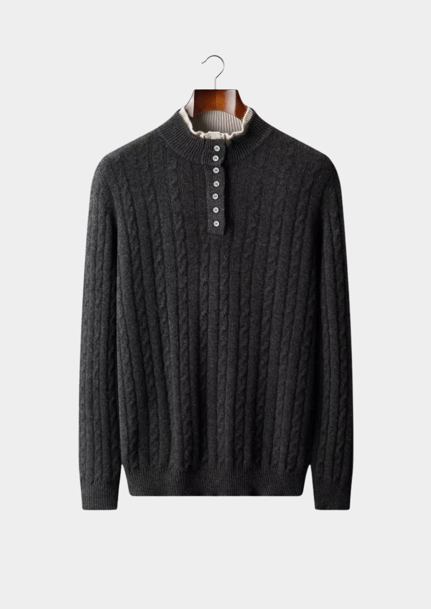 PURE EXTRA-FINE MERINO WOOL CABLE KNIT HENLEY SWEATER