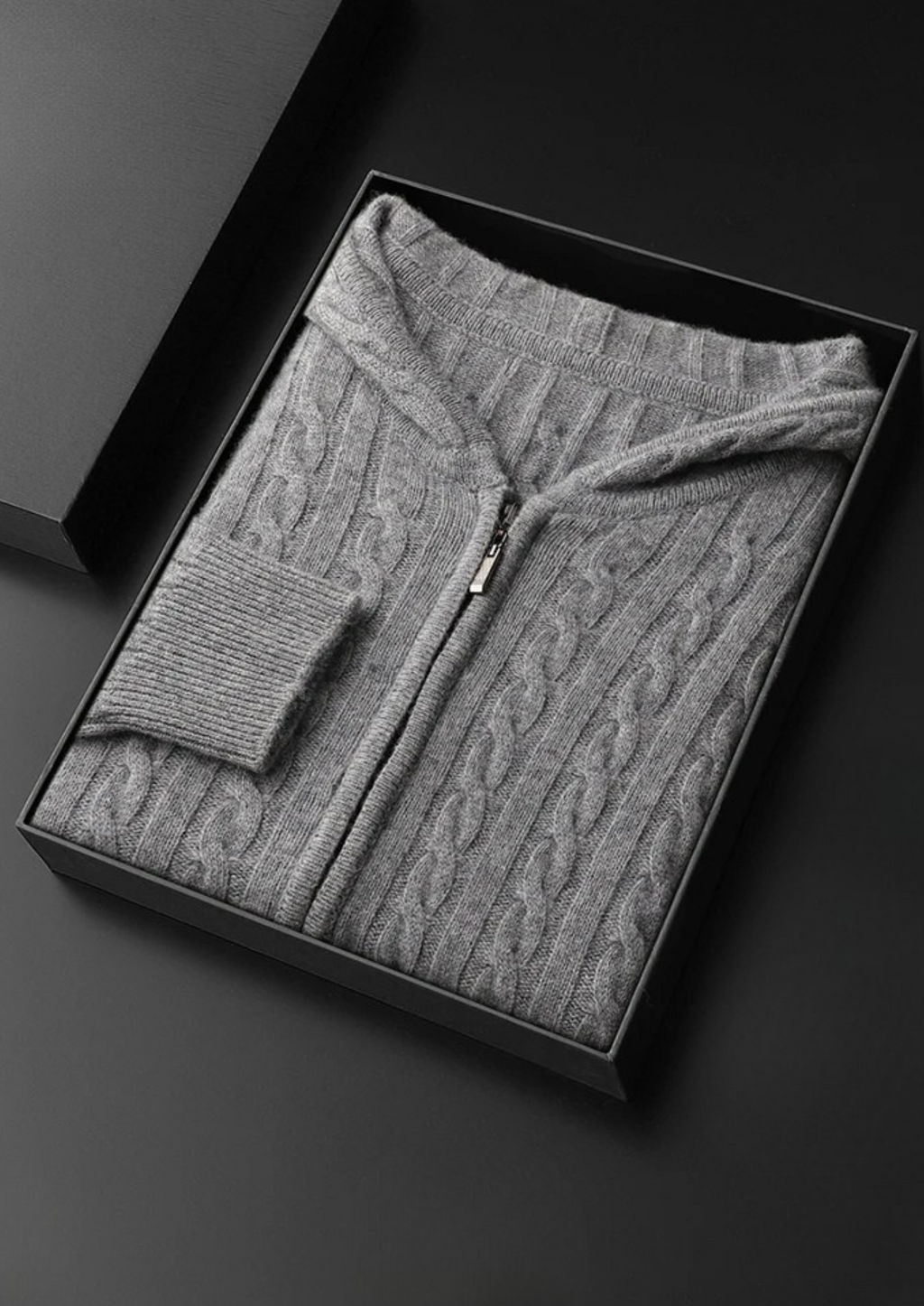 PREMIUM CASHMERE CABLE KNIT ZIPPER HOODIE