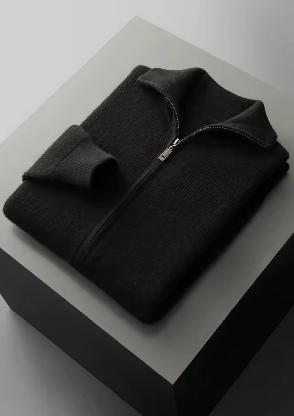 PURE EXTRA-FINE MERINO WOOL RIBBED ZIPPER CARDIGAN