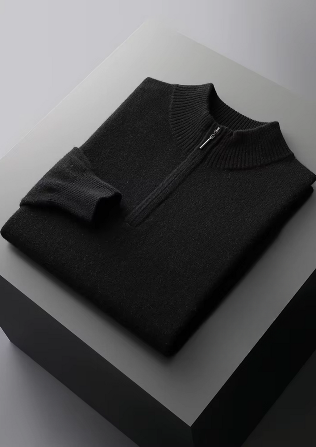 PURE EXTRA-FINE MERINO WOOL HALF ZIP SWEATER
