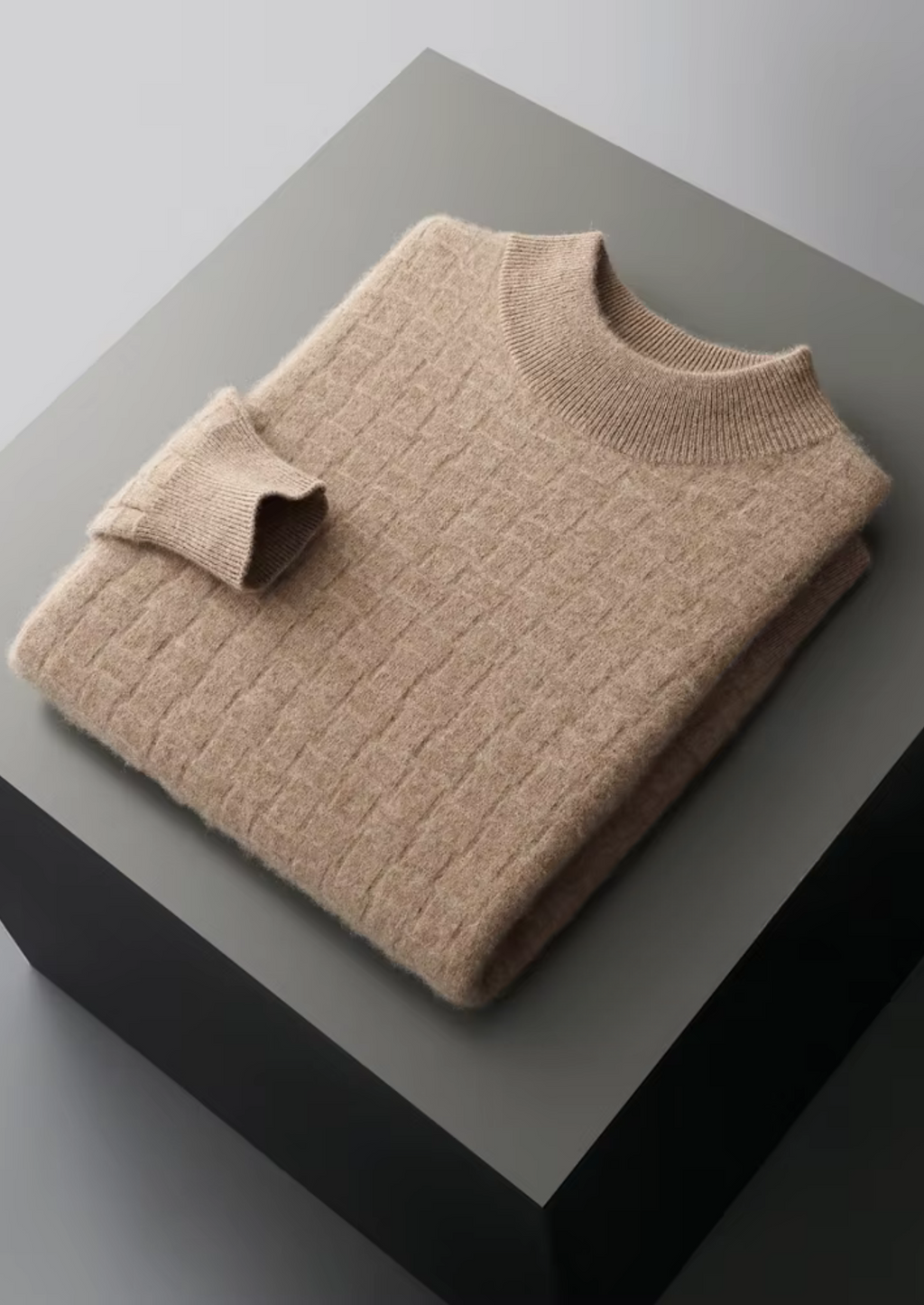 PURE EXTRA-FINE MERINO WOOL TEXTURED MOCKNECK