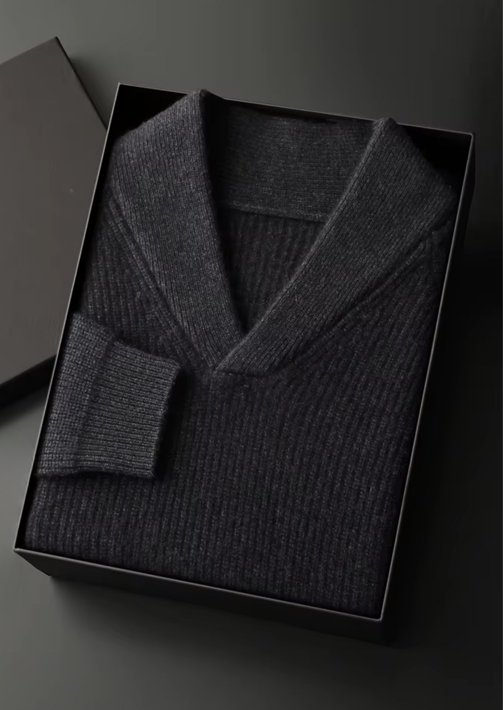 PREMIUM CASHMERE RIBBED V-NECK SWEATER